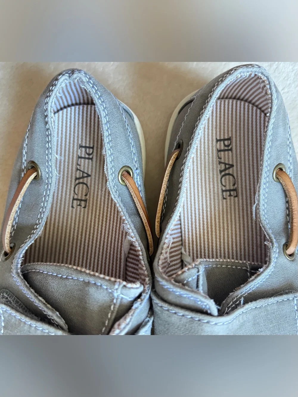 Children's Place Boys Gray Loafers - Slip On Boat Shoes W/ Velcro Strap, Size 3